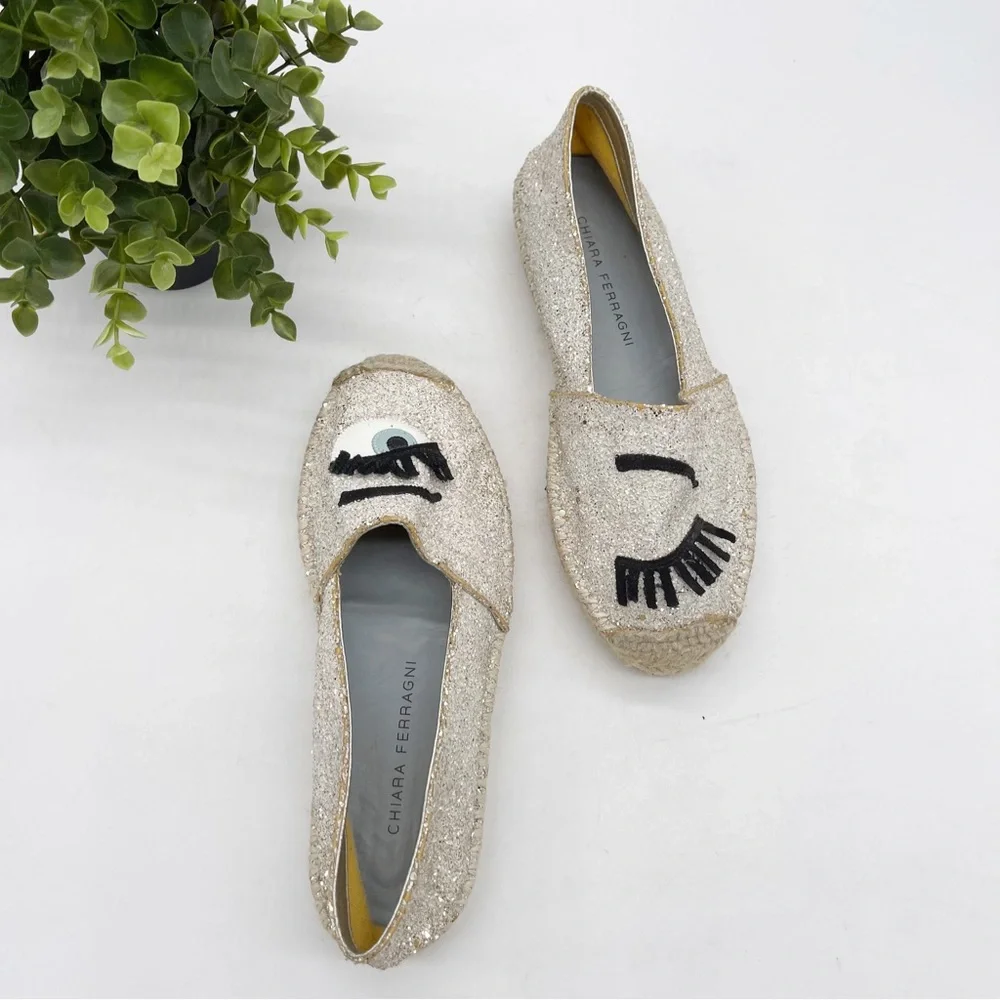 Chiara Ferragni Womens Flirting Glittered Espadrille Size 38 Slip-On Shoe